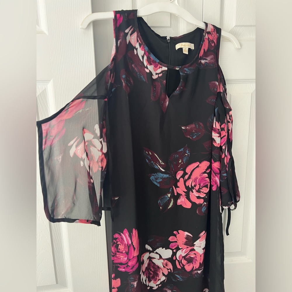 Black floral cold shoulder dress